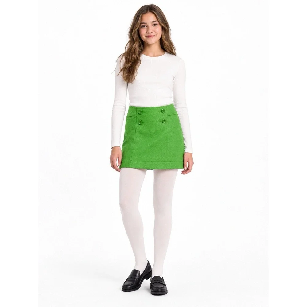 GapKids Girls 14 Green Wool Blend Lined Mod Mini Skirt Buttons Preppy